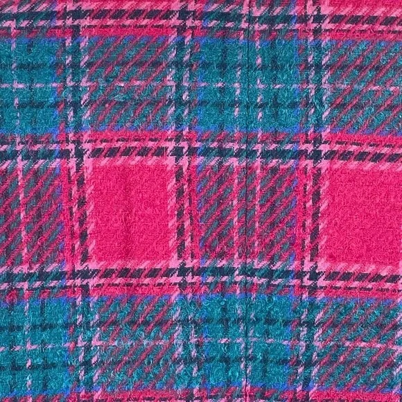 Vintage Pendleton Pink Teal Plaid Wool Cropped Jacket Jewel Buttons USA 10